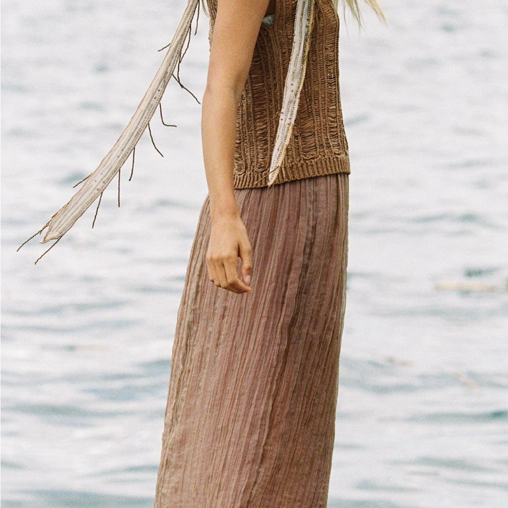 Zara Pink Pleated A-Line Maxi Skirt for Casual Resort Wear